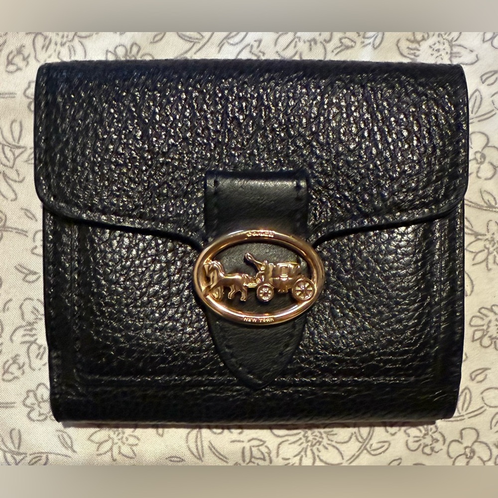 Coach Georgie Wallet - Black Leather with Gold Accent